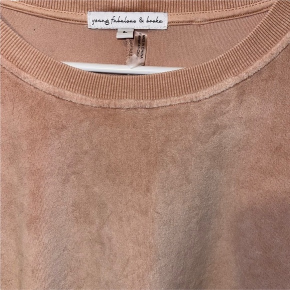 NEW! Young Fabulous & Broke Velour Tan Long Sleeve Crew Neck Women's Size Large - Picture 3 of 7